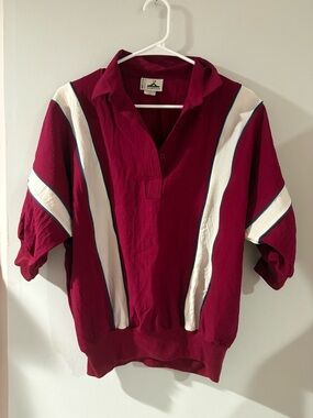 Vintage Cortiva Polo Shirt in Burgundy with White Stripes Size Large